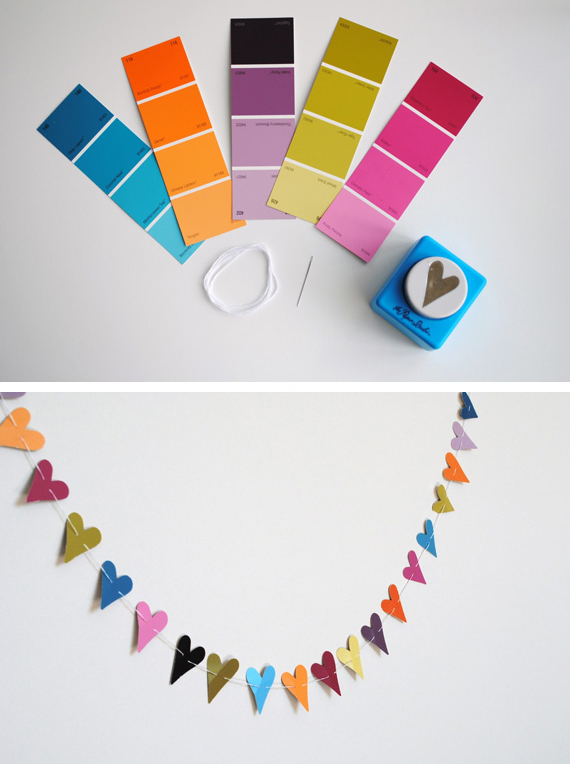 paint chip crafts – paper punch heart garland