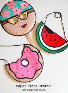 1 Easy Summer Paper Plate Crafts- Mask and Doughnut and Watermelon Purse