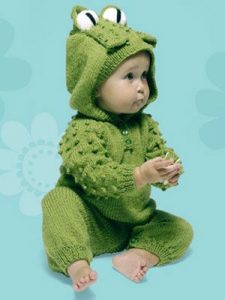 Knit a Frog baby romper suit